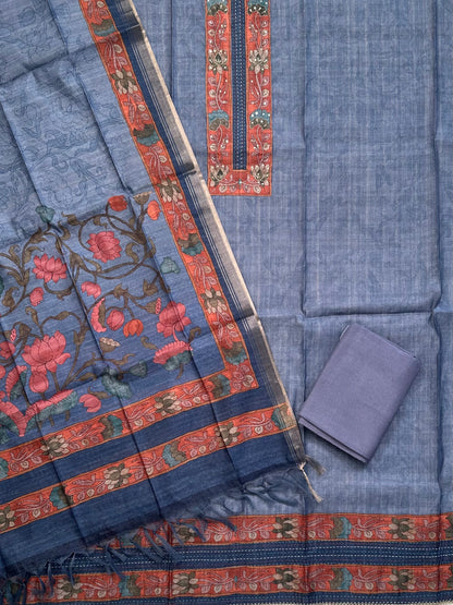 Blue Fancy Cotton 3-Piece Suit