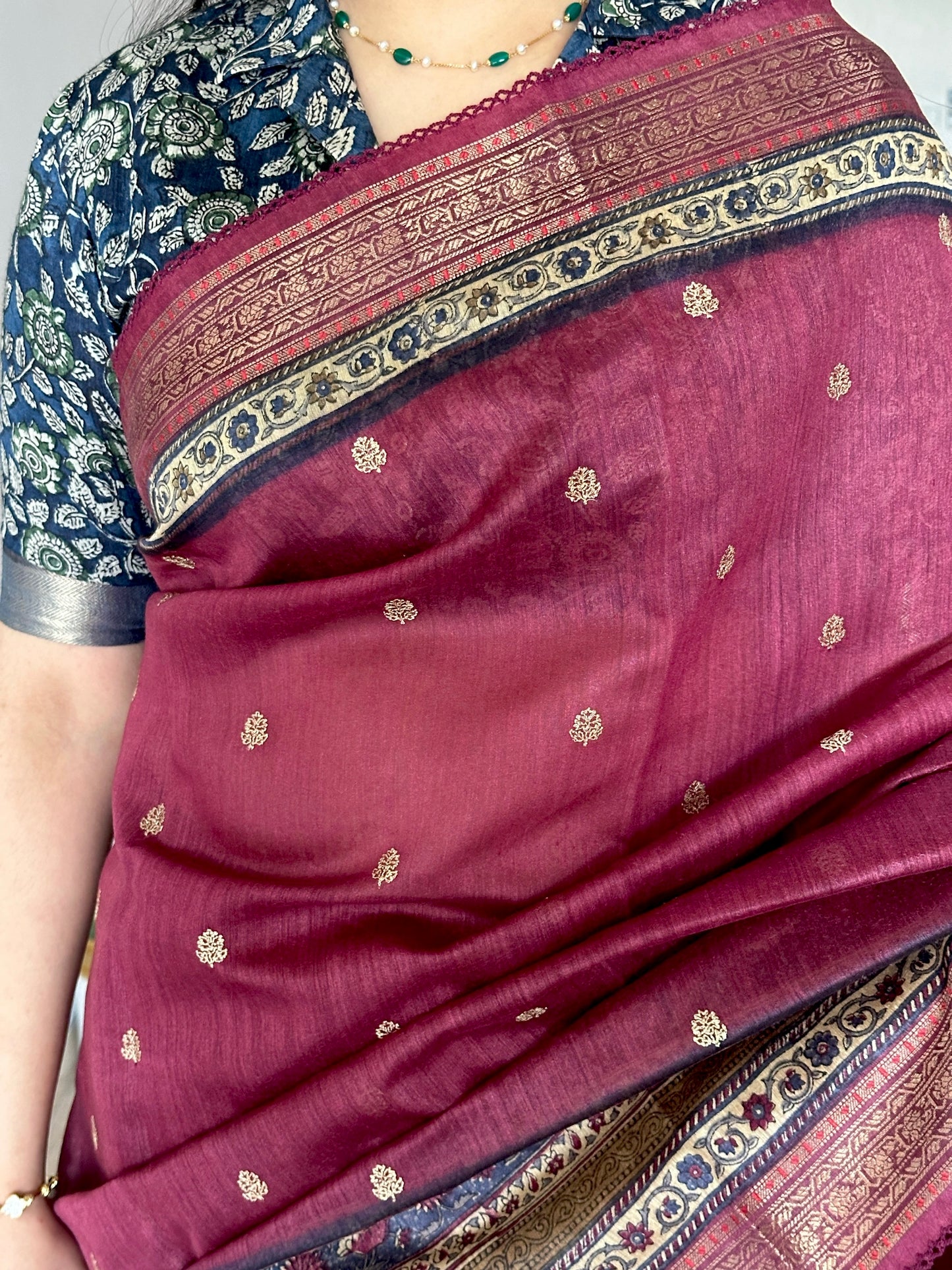 Maroon Muga Silk Saree