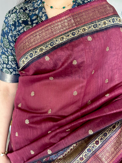 Maroon Muga Silk Saree