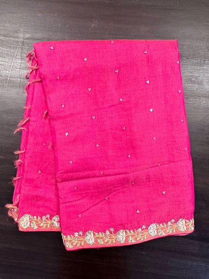 Rani Tussar-Tissue Silk Saree with Hand Work
