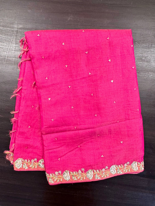 Rani Tussar-Tissue Silk Saree with Hand Work