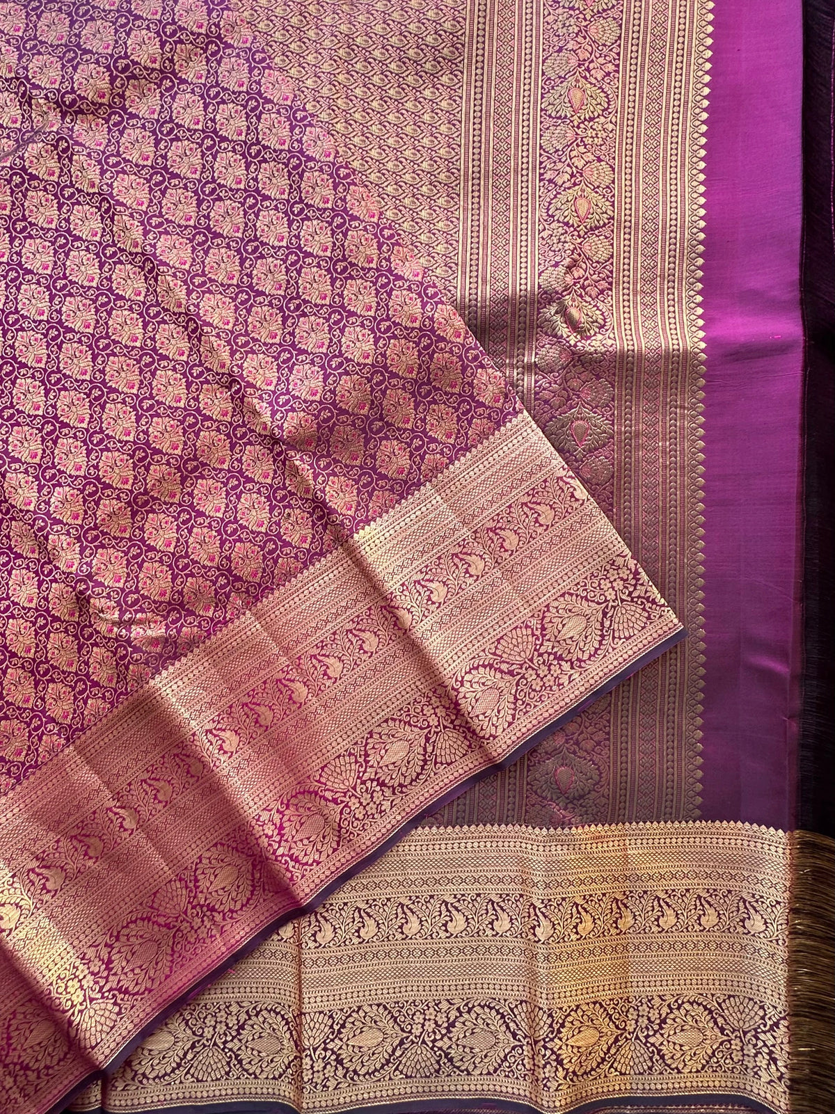 Wine Handloom Kanjivaram Jamawar Pure Silk Saree