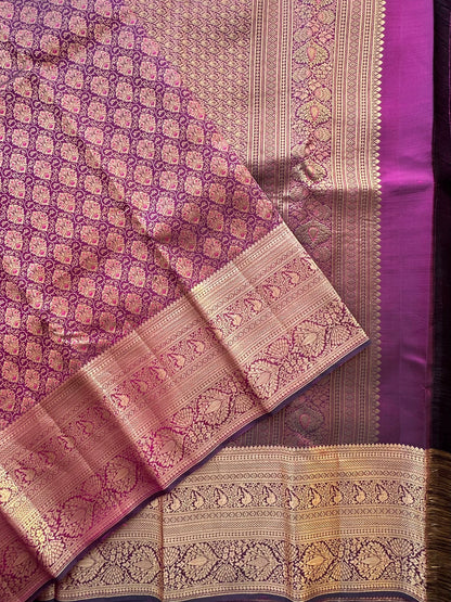 Wine Handloom Kanjivaram Jamawar Pure Silk Saree