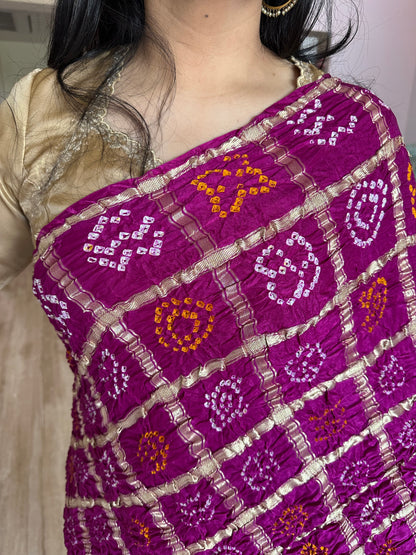 Magenta Gharchola Bandhej Gajji Silk Saree