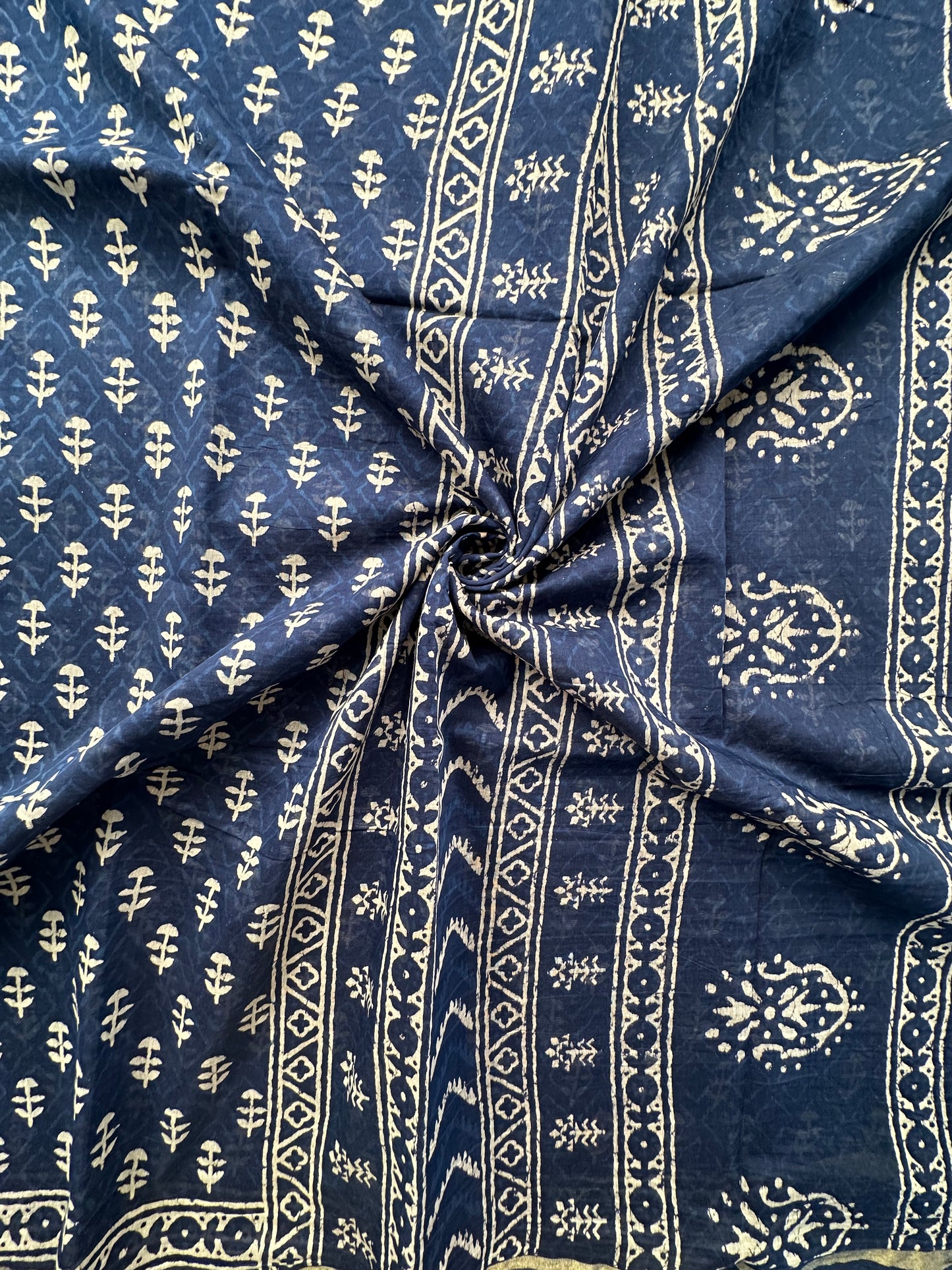 Indigo Blue Printed Cotton Blend Saree