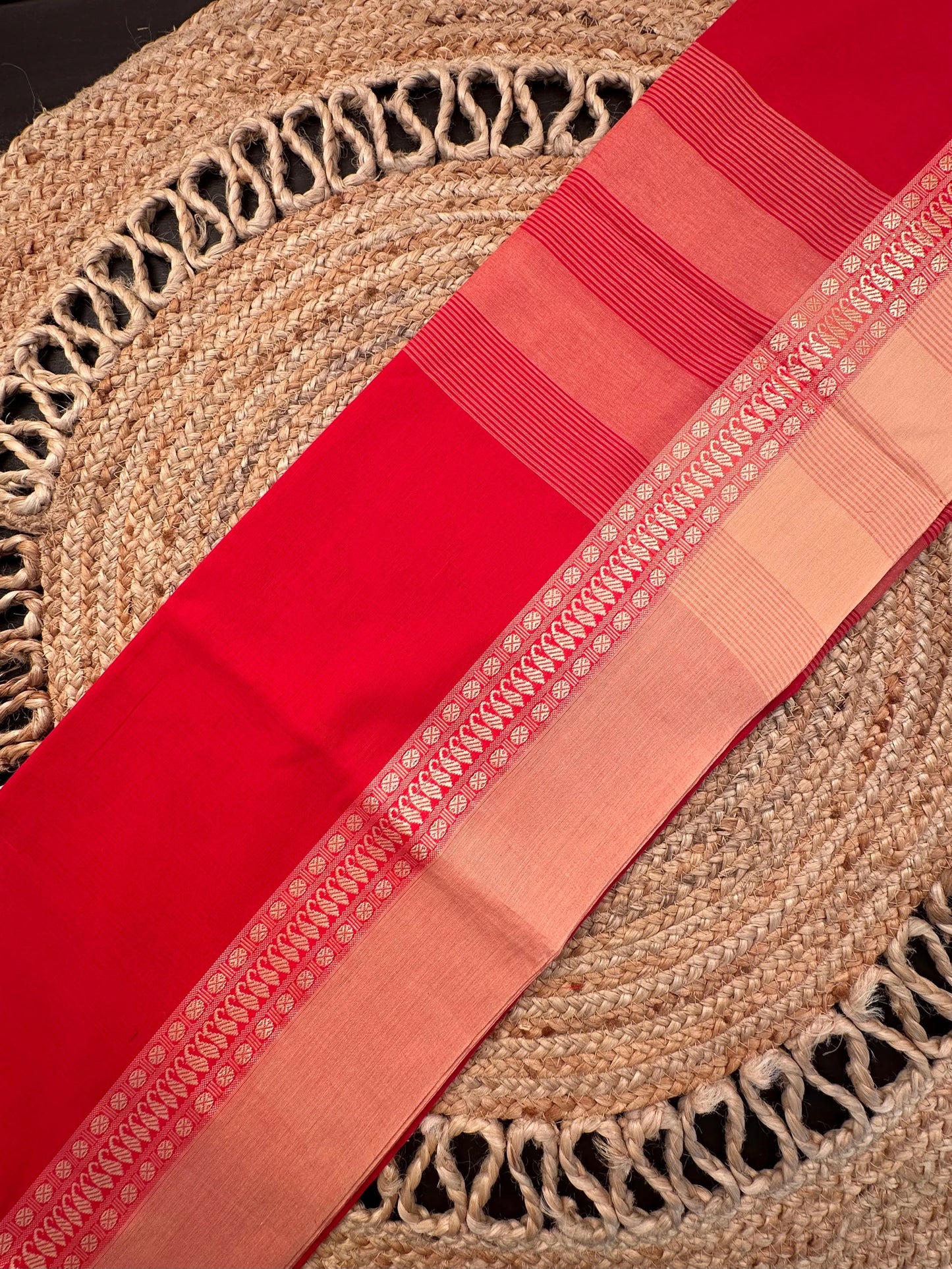 Red Piku Bengal Cotton Saree