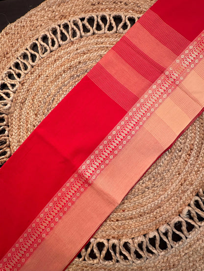 Red Piku Bengal Cotton Saree