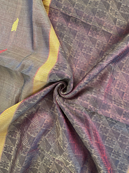 Grey-Pink Pure Tissue Silk Saree