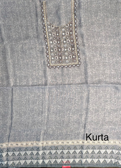 Bluish Grey Blended Linen Suit