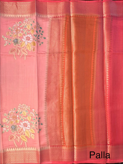Peach Vishakha Pure Silk Saree
