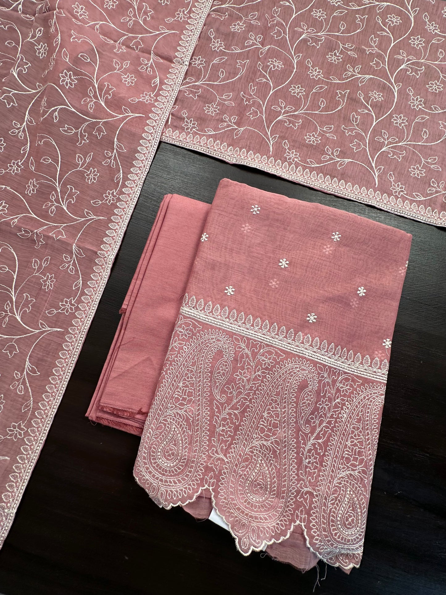Pink Embroidery Chanderi Suit