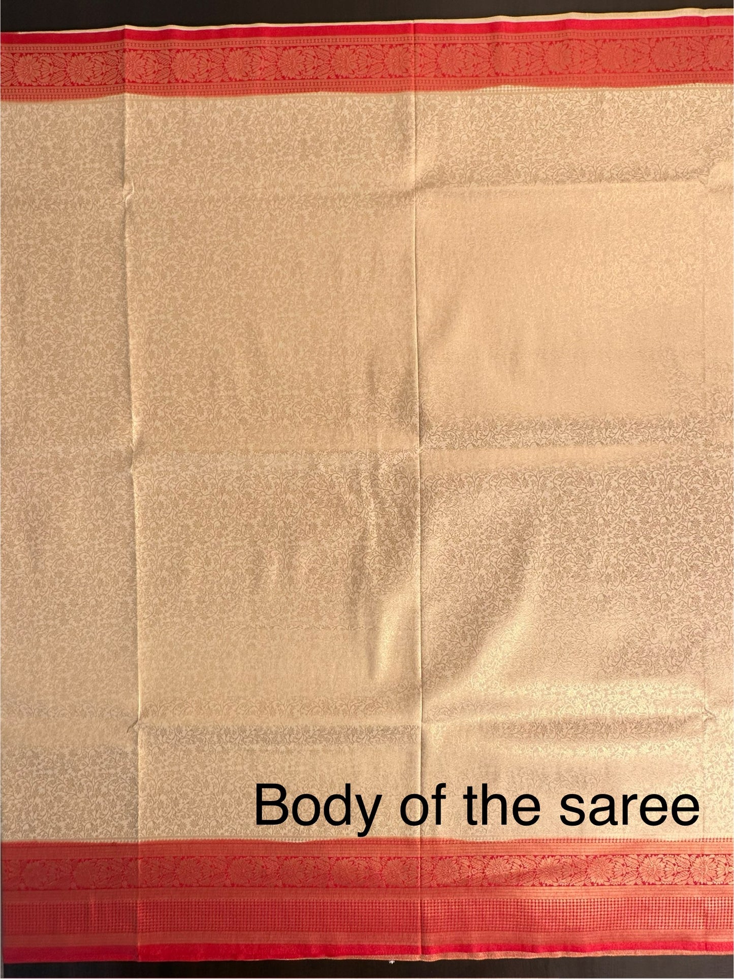 Cream-Red Blended Jamawar Saree