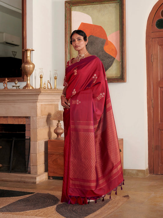 Magenta Handloom Kanjivaram Pure Silk Saree