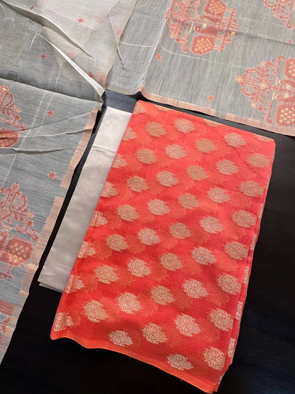 Orange Jacquard  Handloom Suit