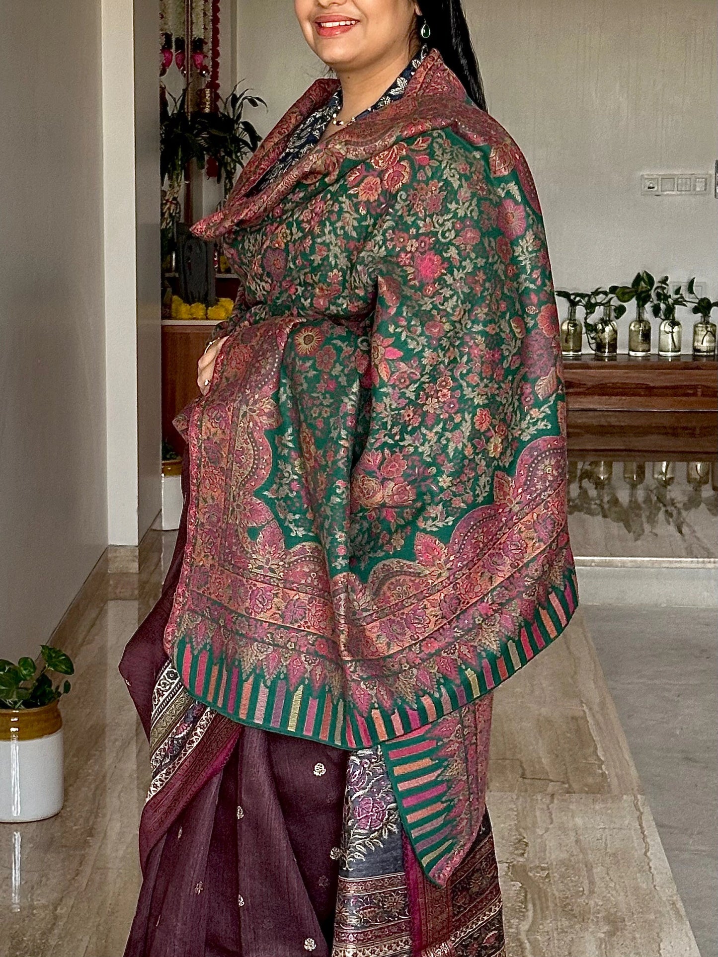 Bottle Green Woolen Shawl