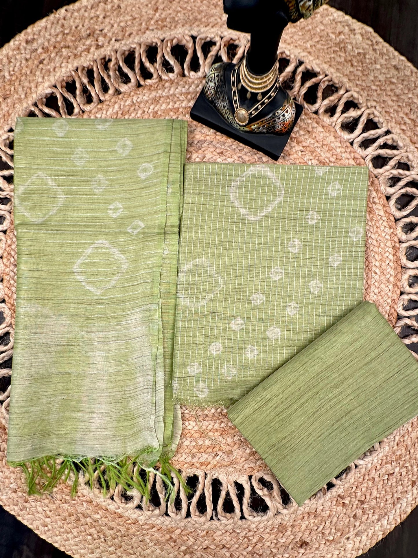 Parrot Green Kumari Art Cotton 3-Piece Suit