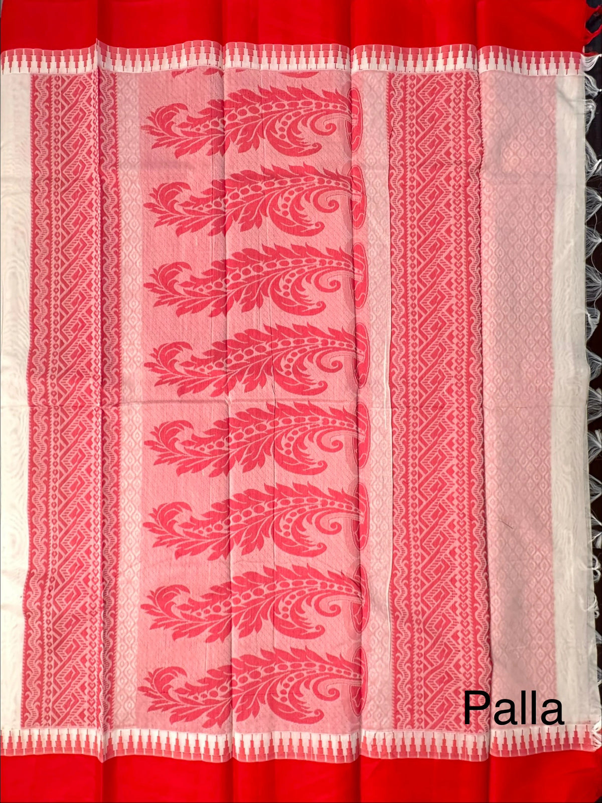 Off White-Red Doodh Aalta Cotton Saree