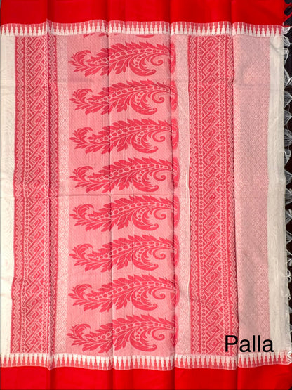 Off White-Red Doodh Aalta Cotton Saree