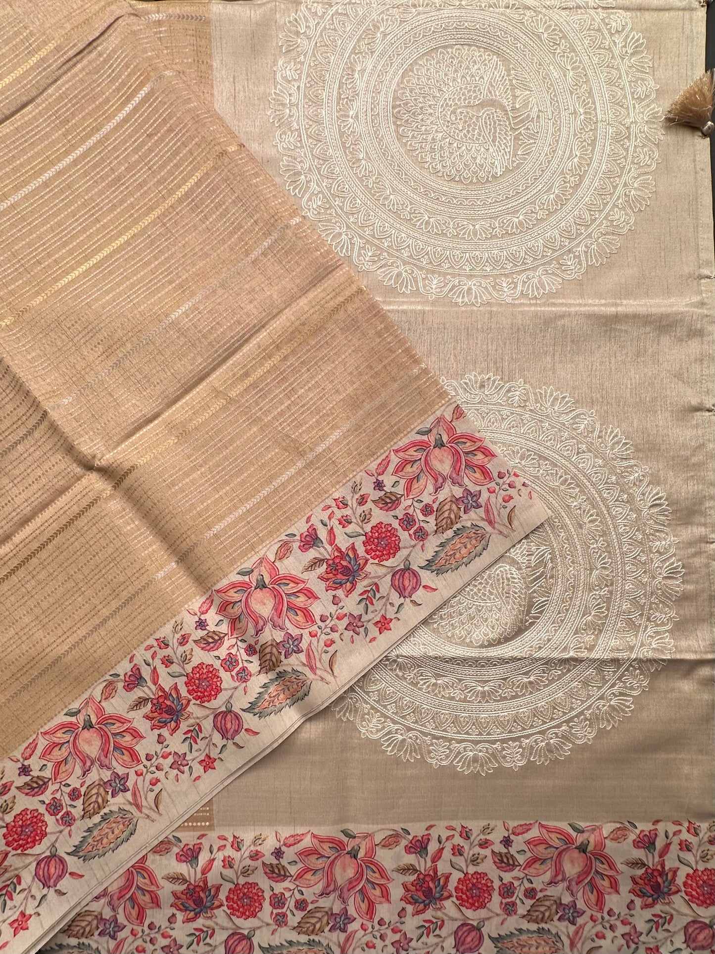 Golden-Beige Printed Art Silk Saree
