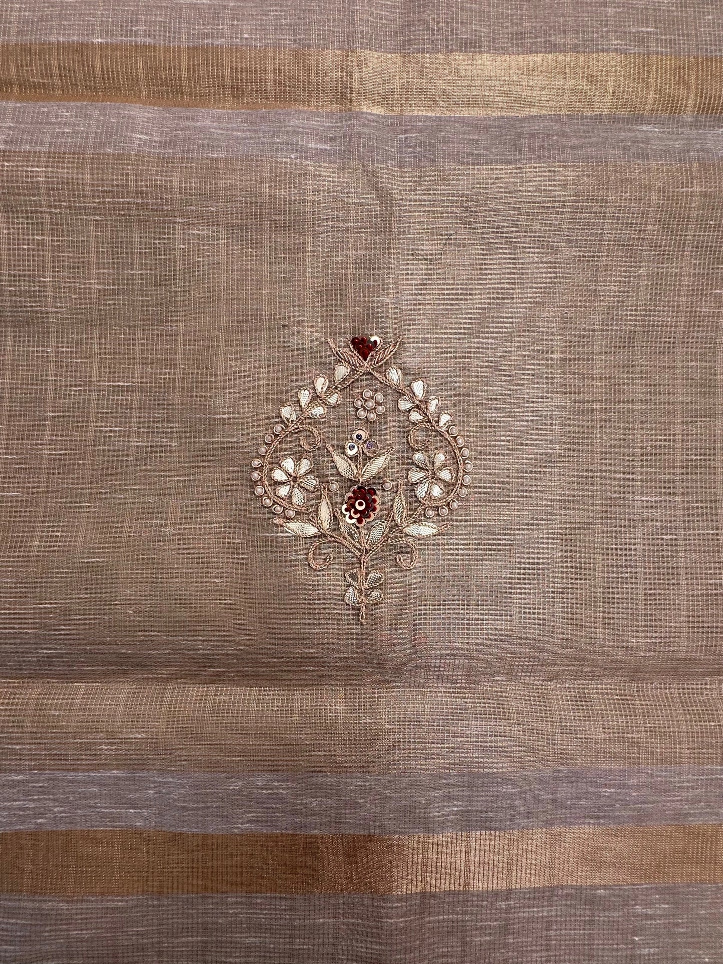Grey Fancy Zari Cotton Saree With Hand Work
