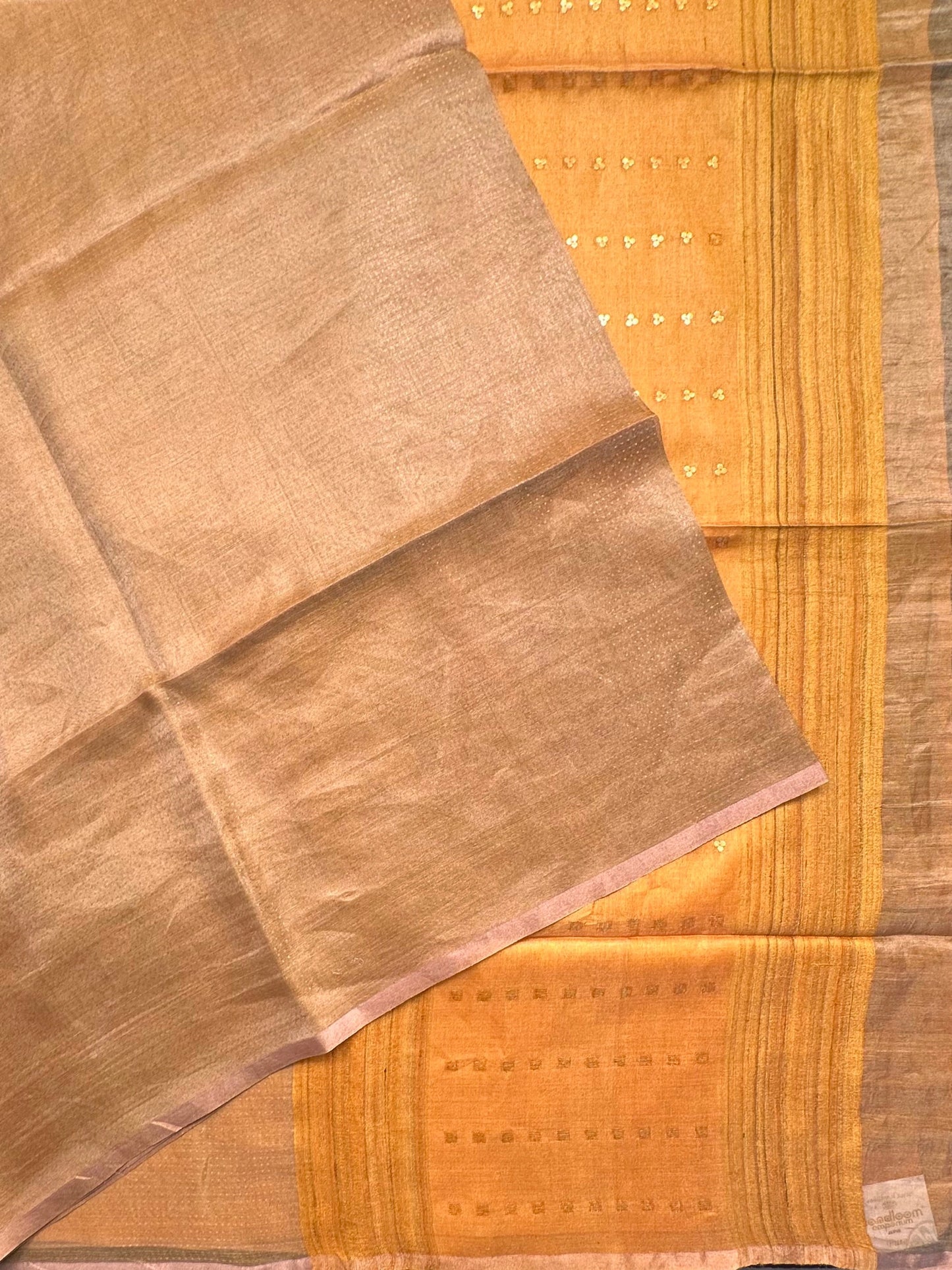 Mustard-Golden Emboss Tissue Silk Saree