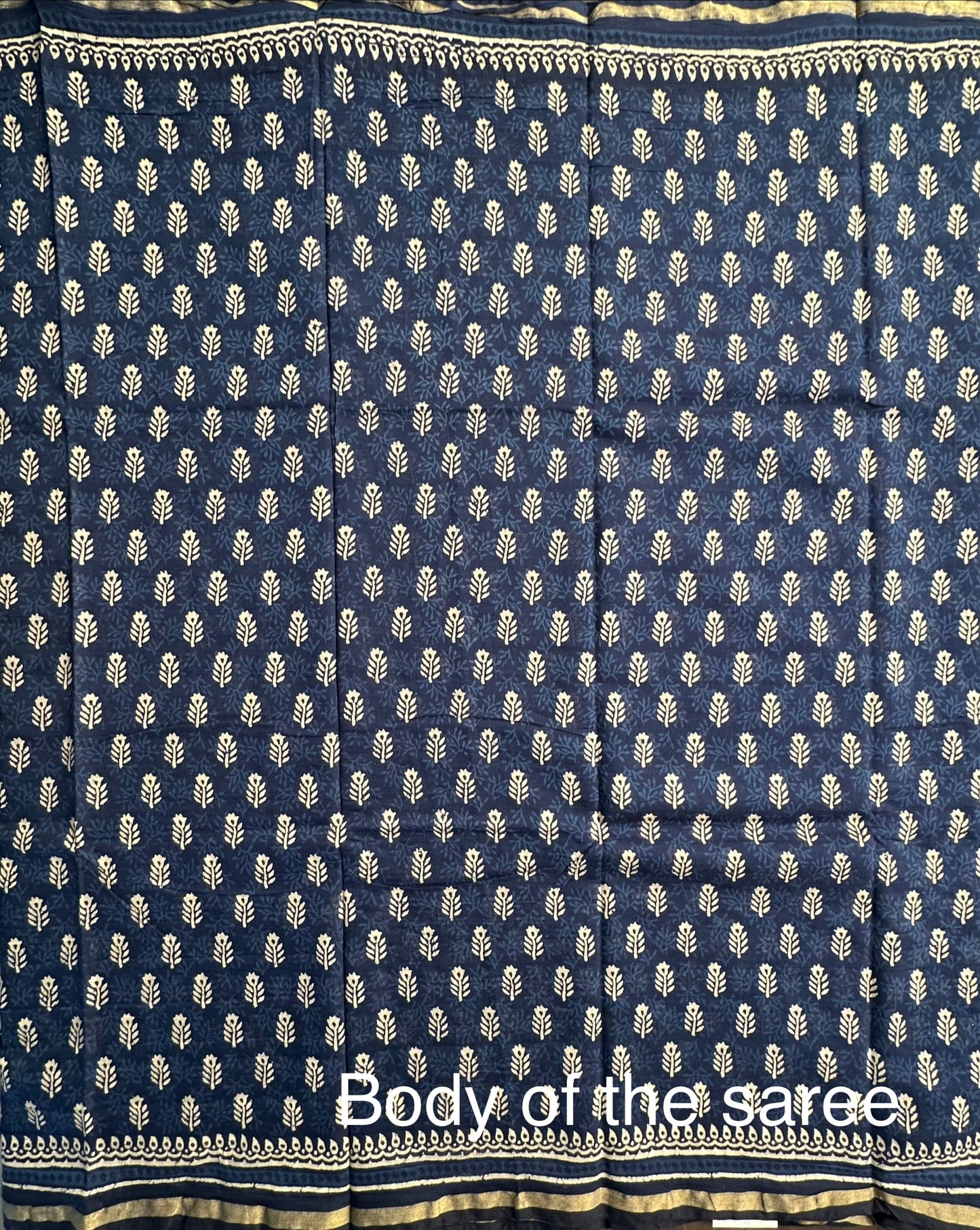 Indigo Blue Printed Cotton Blend Saree