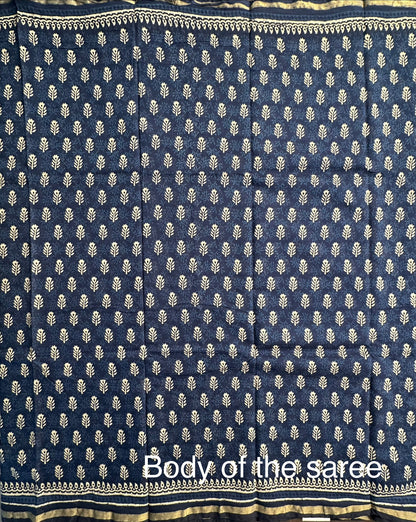 Indigo Blue Printed Cotton Blend Saree