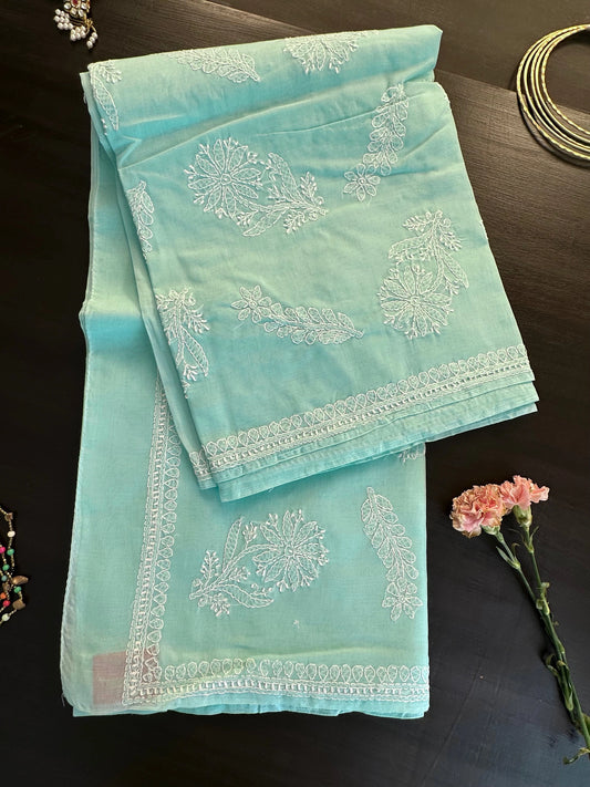 Light Blue Chikankari Cotton Saree