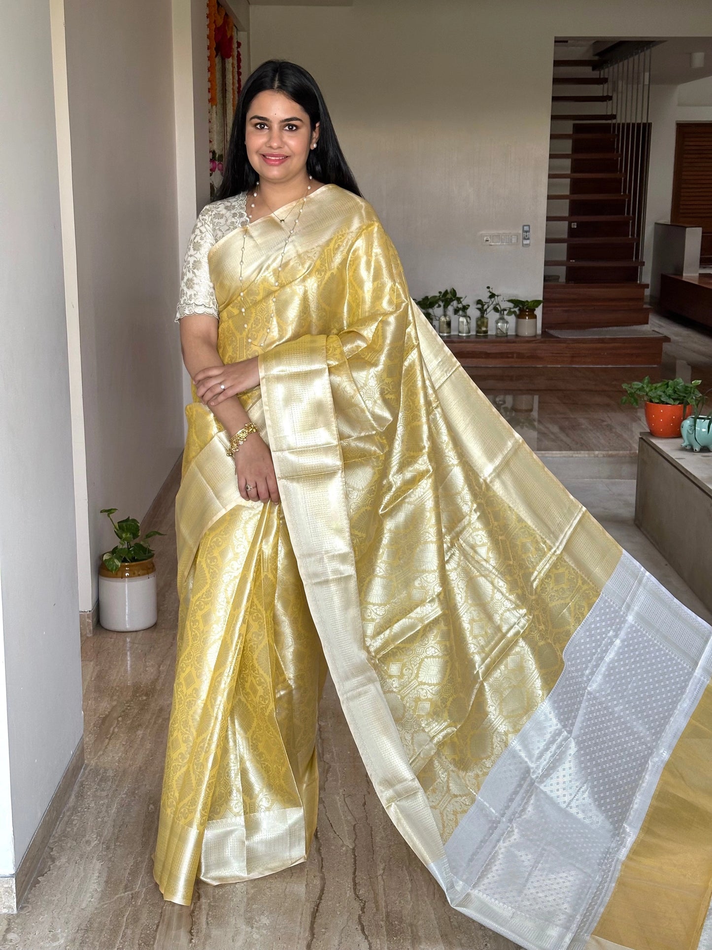 Yellow Saadagi Tissue Saree