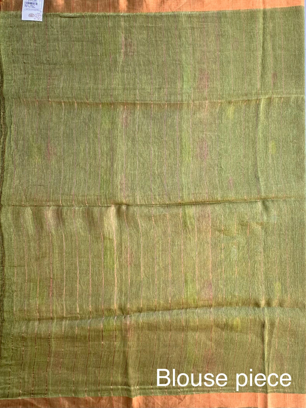 Green Fancy Cotton Tissue Saree ( Linen Texture)