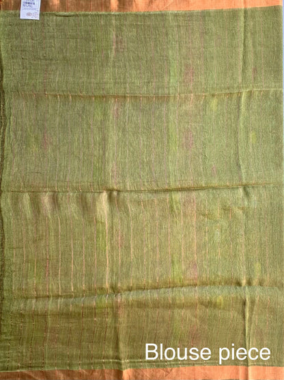 Green Fancy Cotton Tissue Saree ( Linen Texture)