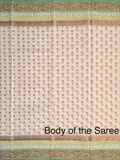 Off White Chanderi Saree with Hand Block Print