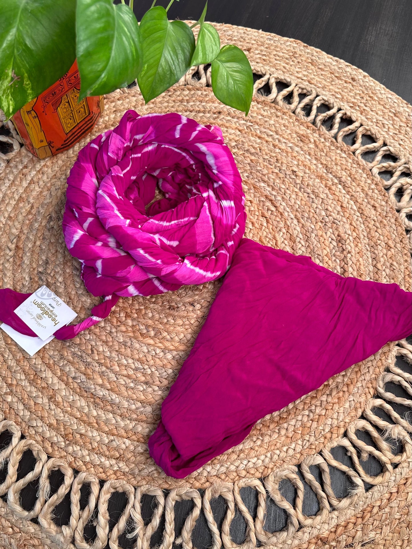 Rani-Pink Leheriya Pure Georgette Saree