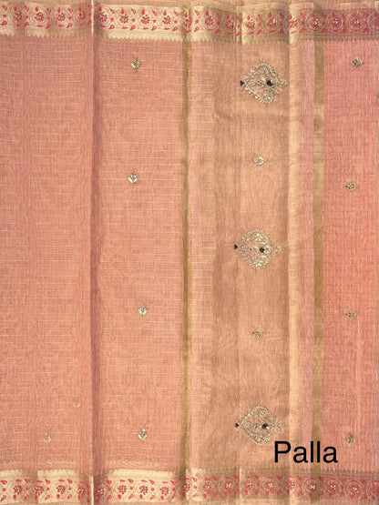 Pink Fancy Cotton Saree With Hand Work