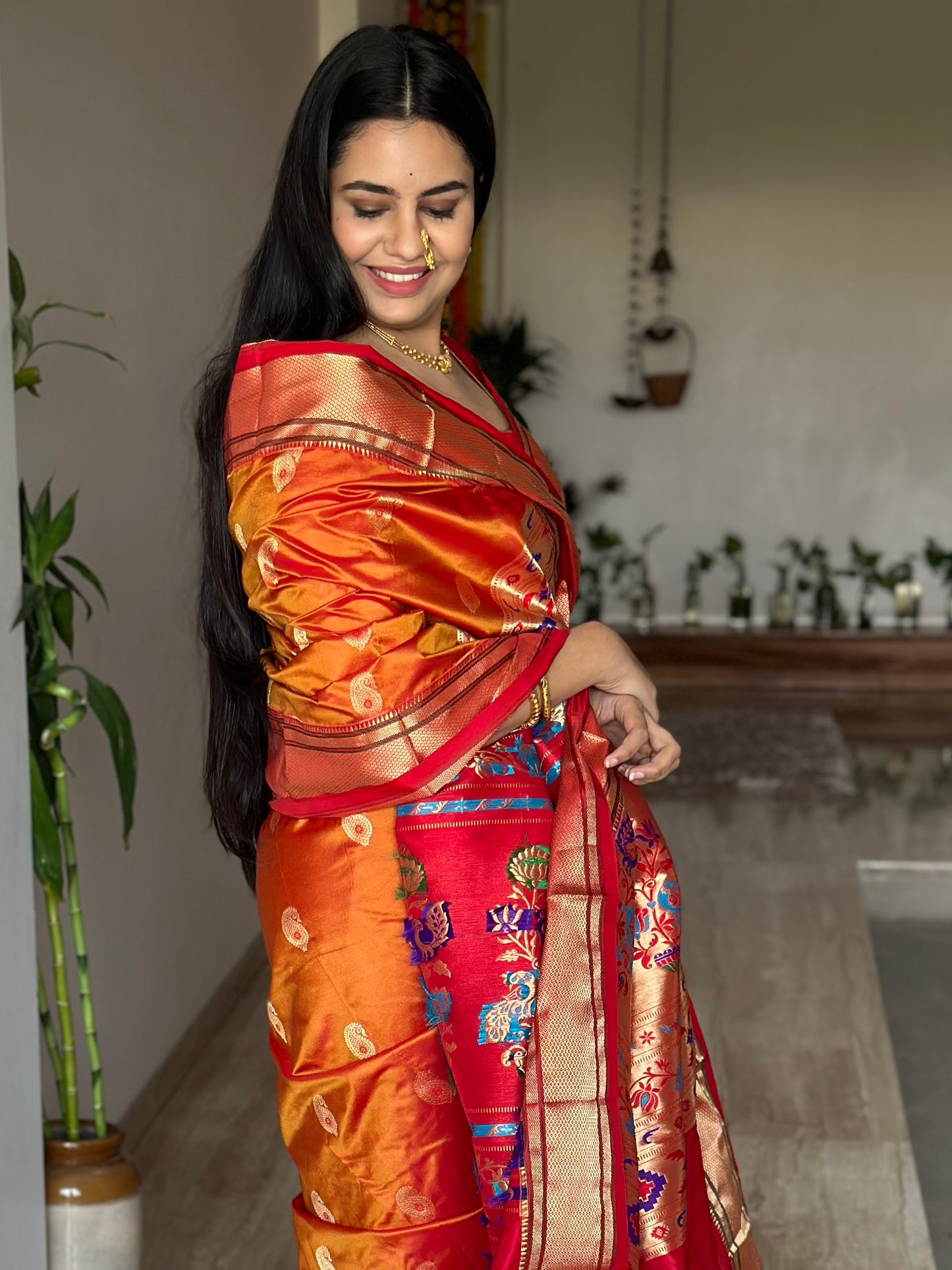 Orange Paithini Silk Saree
