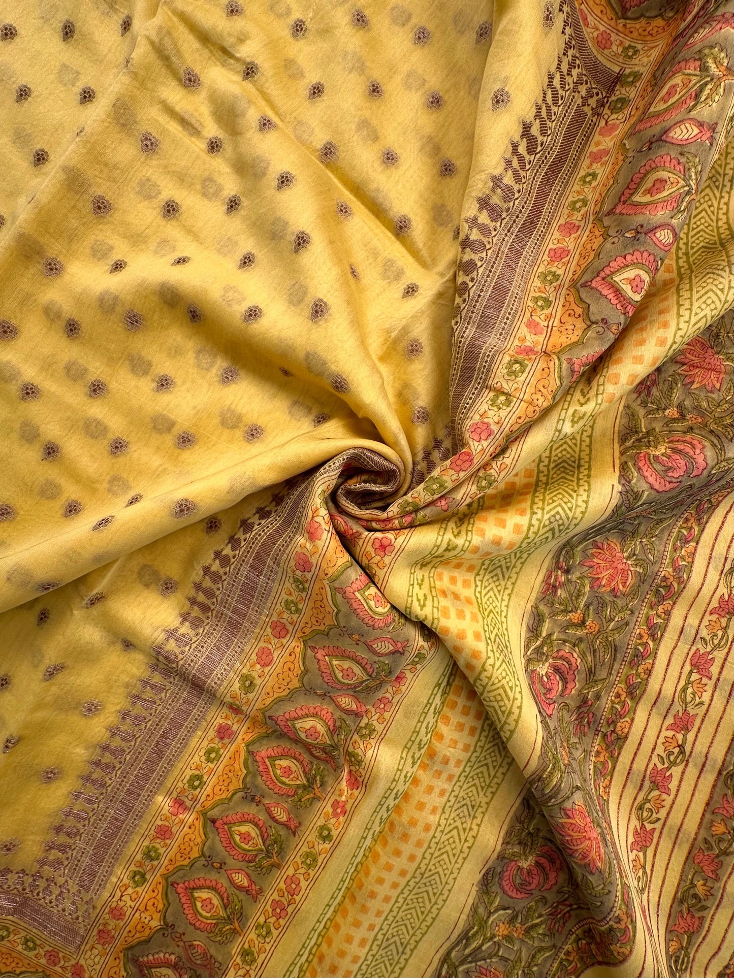 Yellow Chanderi Saree with Hand Block Print