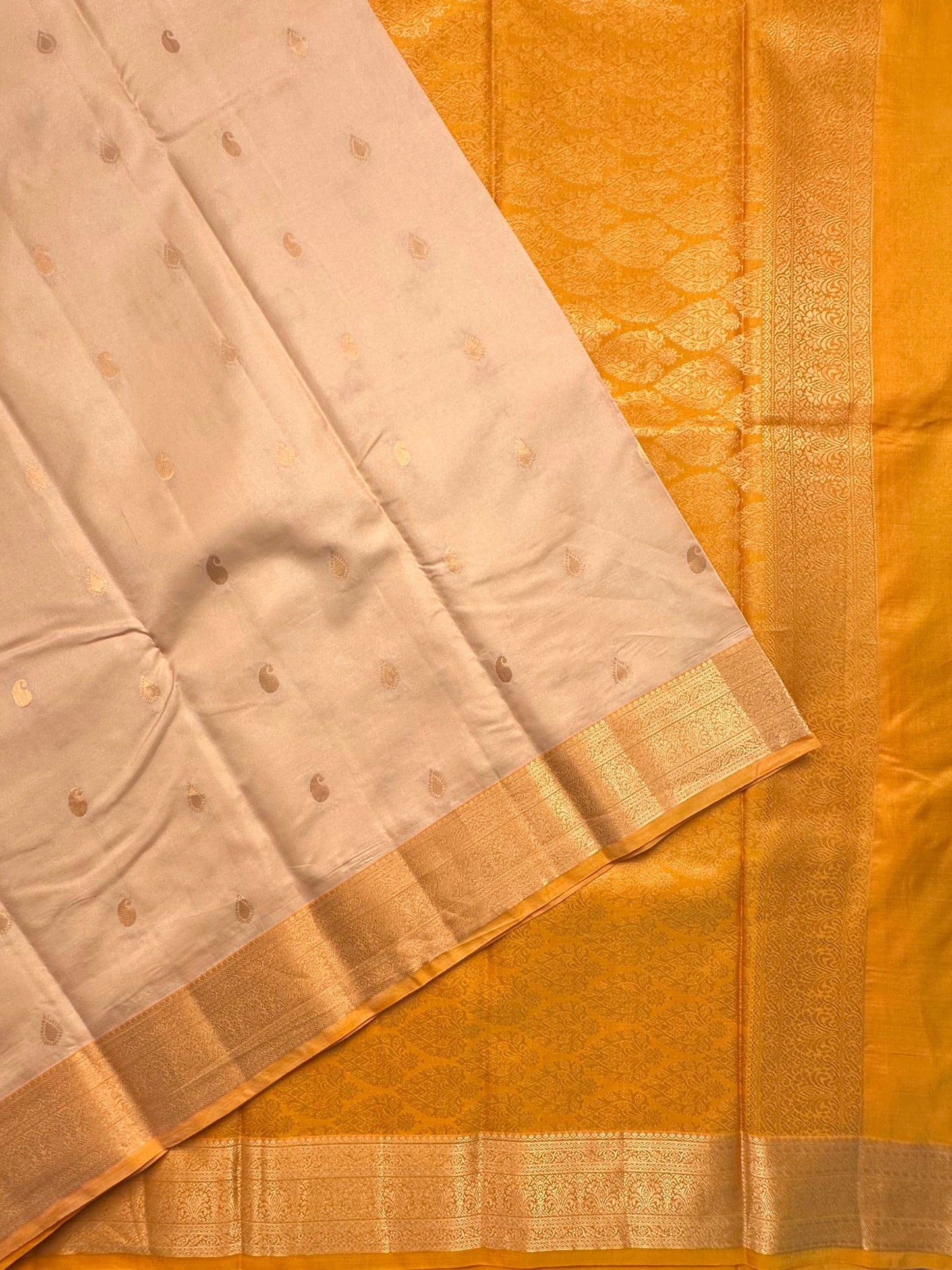 Cream-Yellow Pondicherry Pure Silk Saree