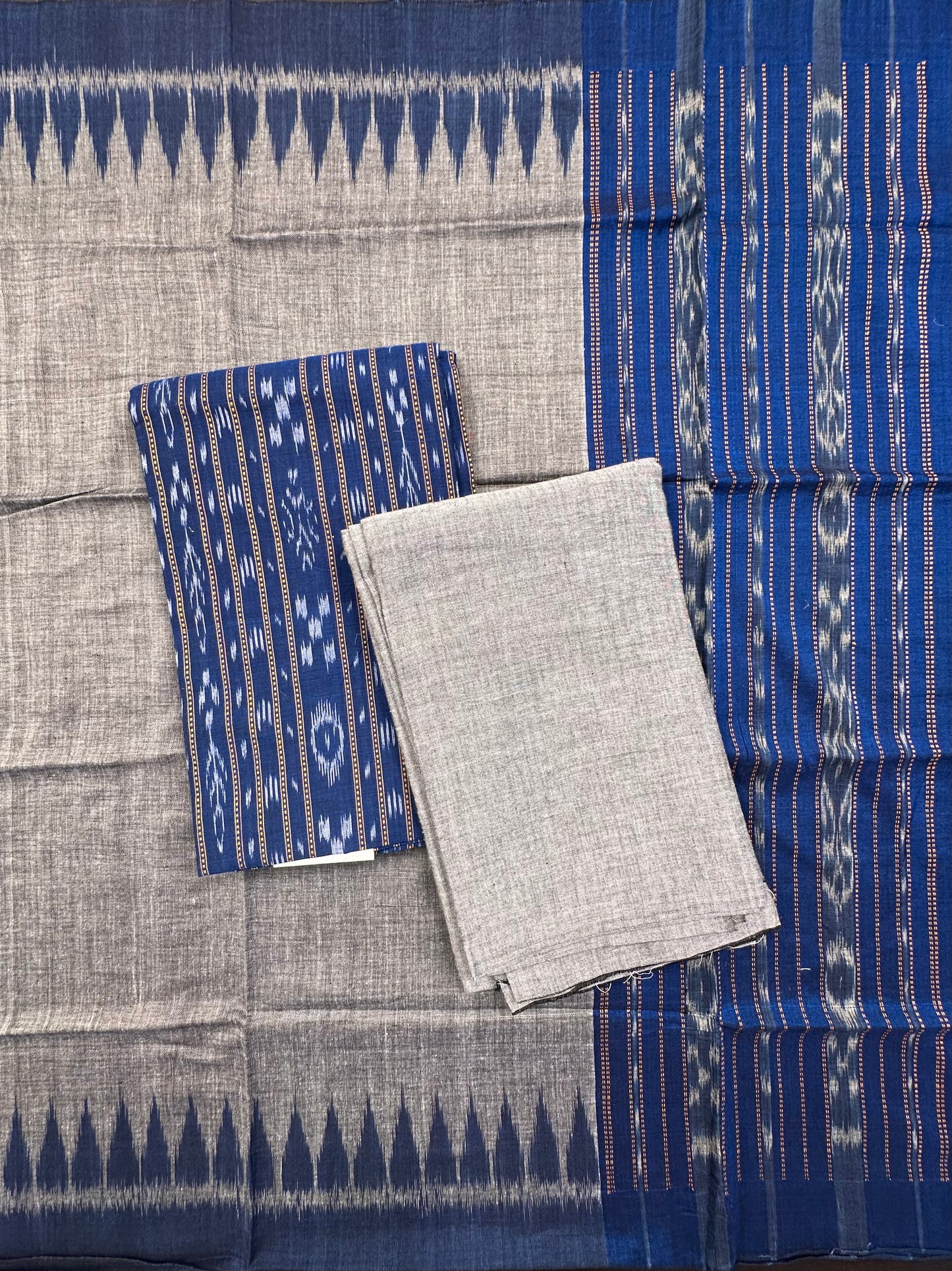 Blue Sambhalpuri Ikkat Handloom Cotton  3-Piece Suit