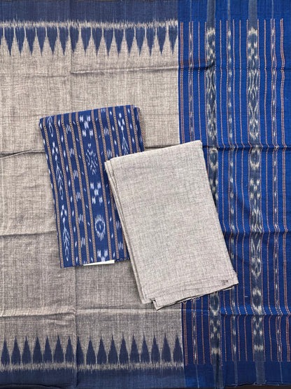 Blue Sambhalpuri Ikkat Handloom Cotton  3-Piece Suit