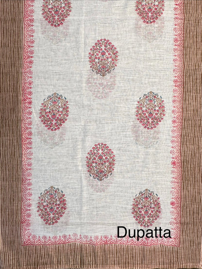 Beige Jute Cotton 3-Piece Unstitched Suit