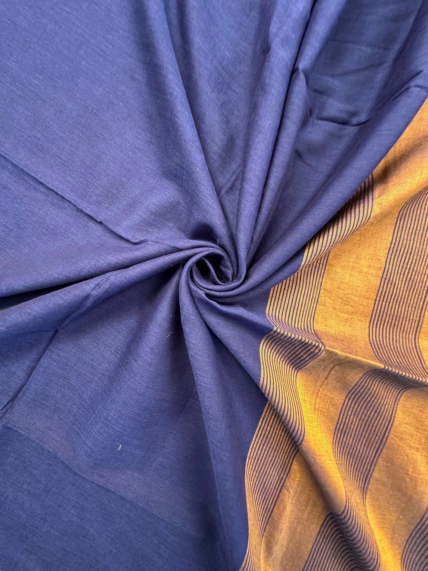 Navy Blue-Mustard Piku Bengal Cotton Saree