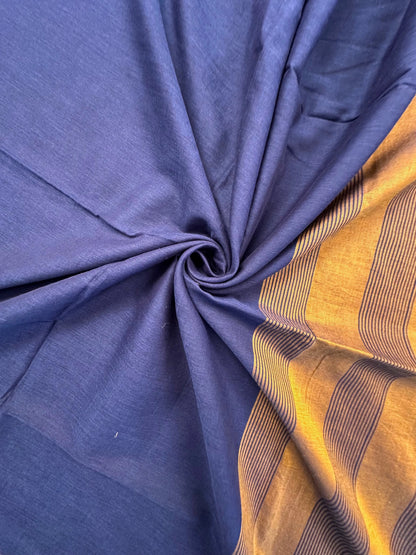 Navy Blue-Mustard Piku Bengal Cotton Saree