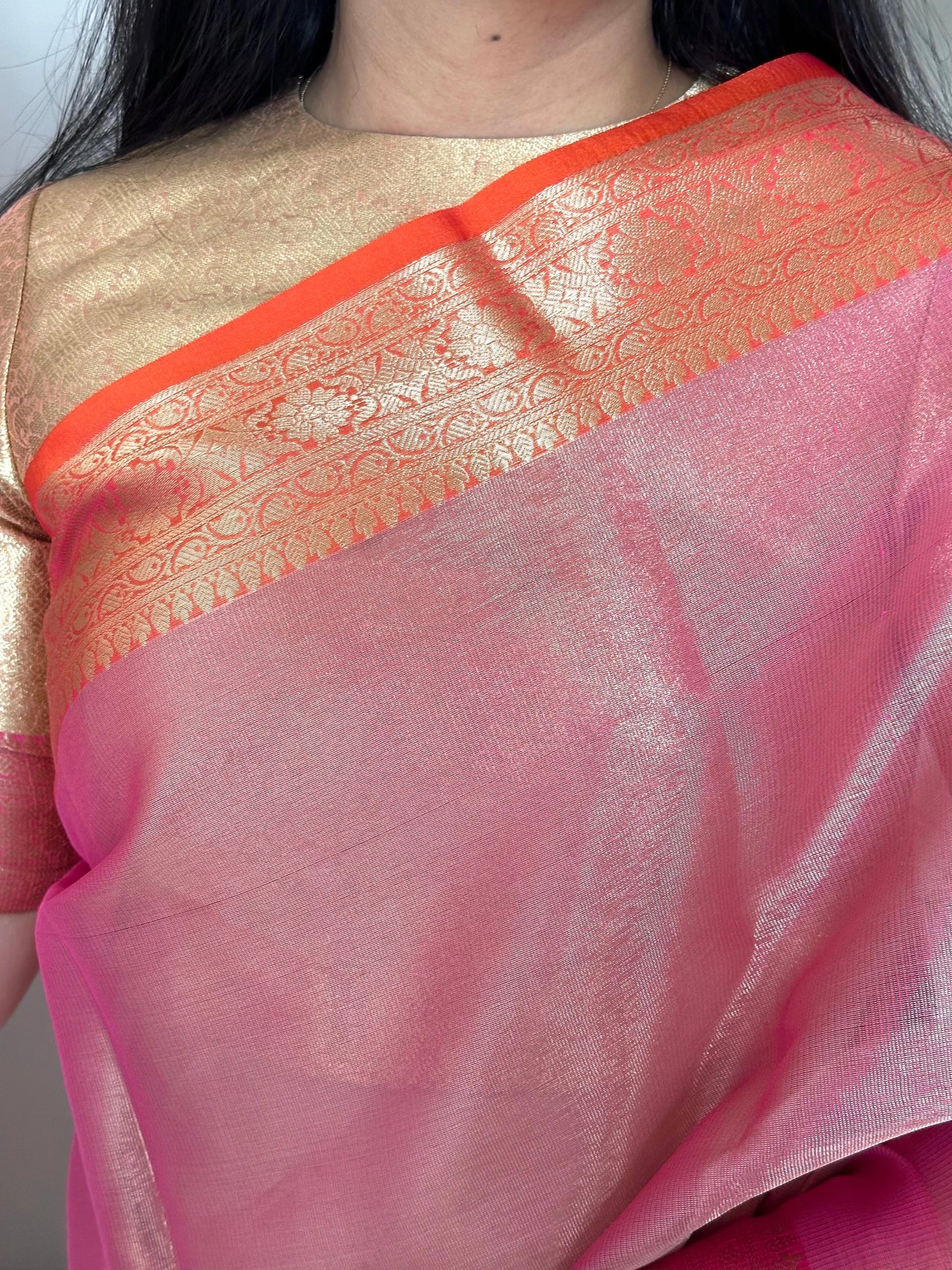 Strawberry Pink Amrit Tissue Saree