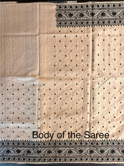 Beige Pure Tussar Silk Saree With Embroidery