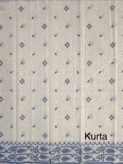 Off White-Blue Jacquard Unstitched Cotton Suit
