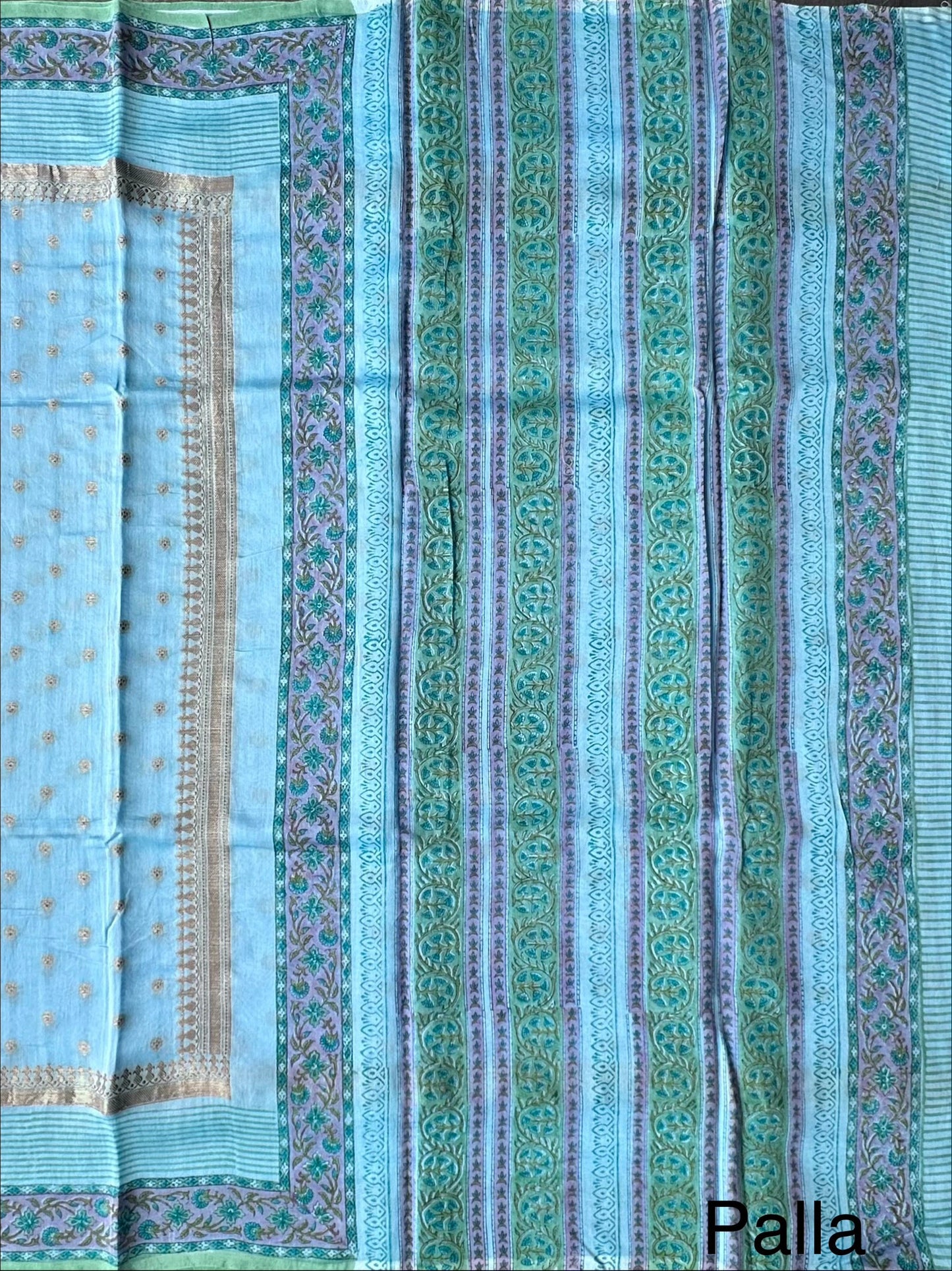 Blue Chanderi Saree with Hand Block Print