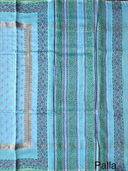 Blue Chanderi Saree with Hand Block Print