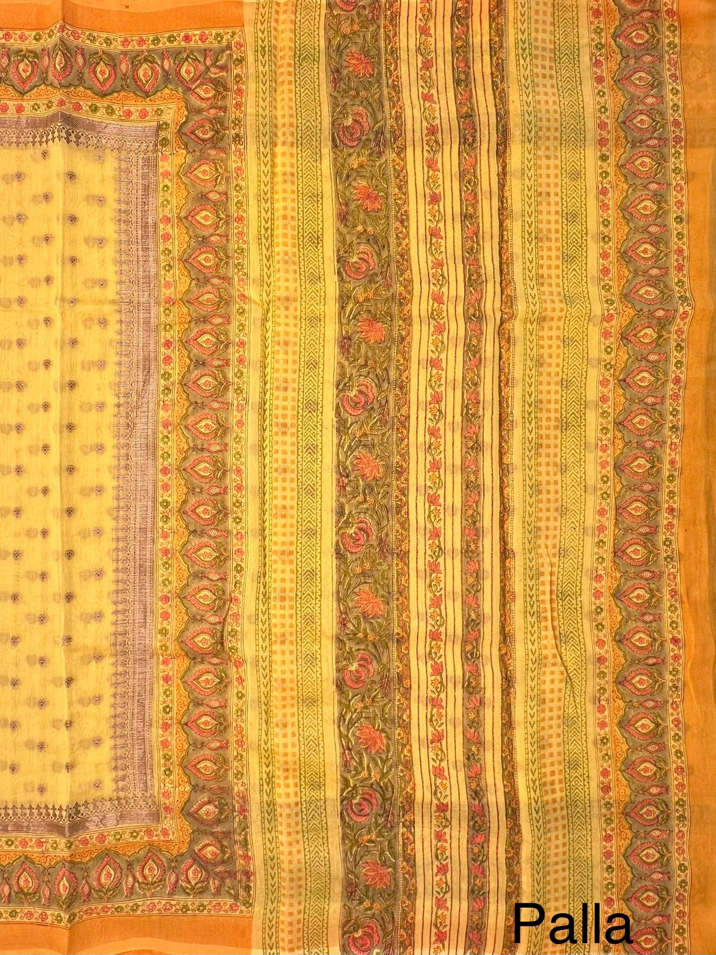 Yellow Chanderi Saree with Hand Block Print