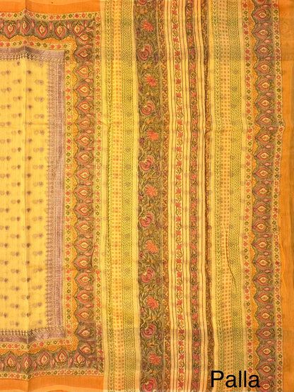 Yellow Chanderi Saree with Hand Block Print