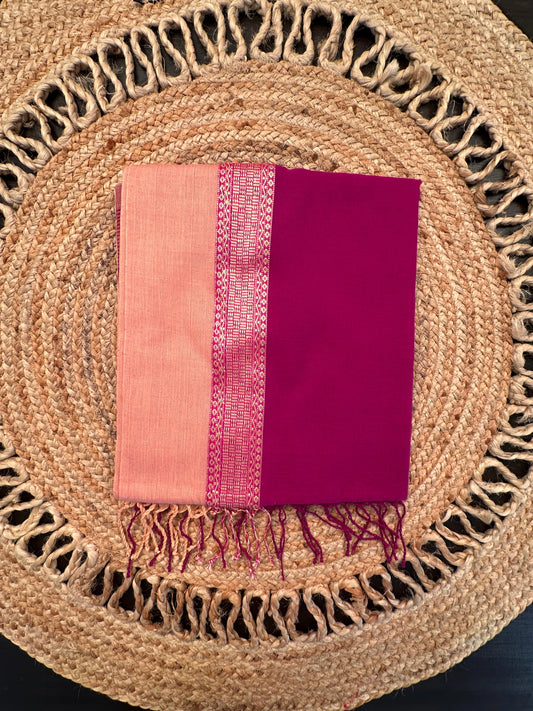 Magenta-Beige Piku Bengal Cotton Saree